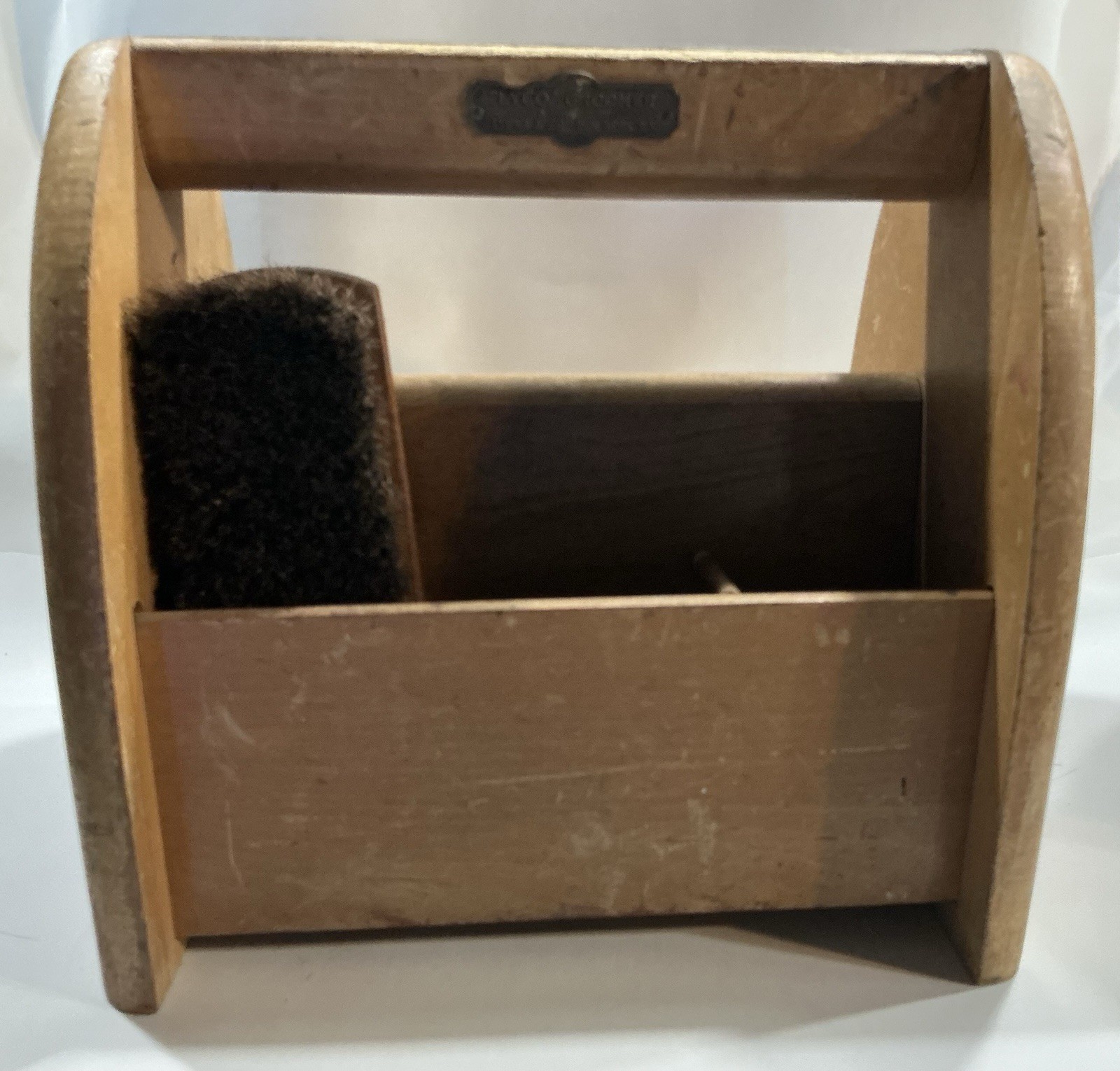 Antique Lyco Groomer Wooden caddy Box with Horsehair Brush made in USA