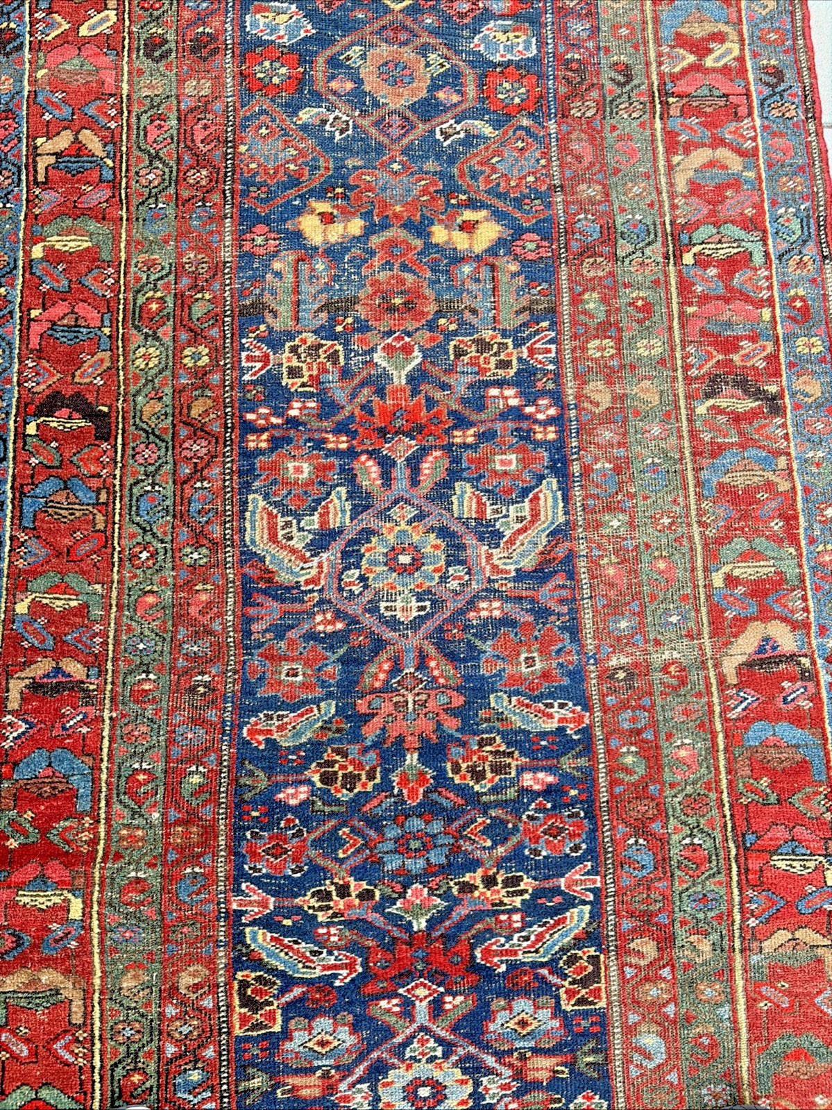 Auth: 19th C Antique Bijar Runner Rare Kurdish Beauty Organic Blue 4″X18′