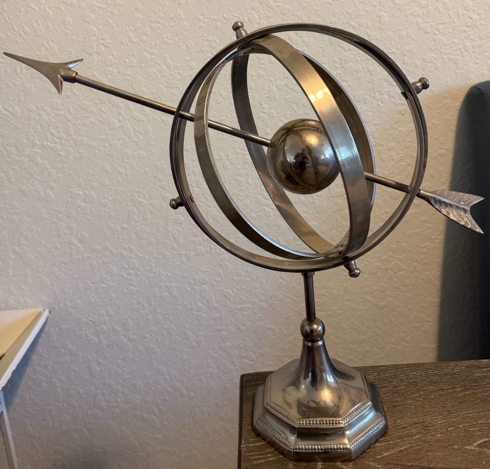 Silvered Brass Armillary Astrological Sphere Sundial 14″ on table base