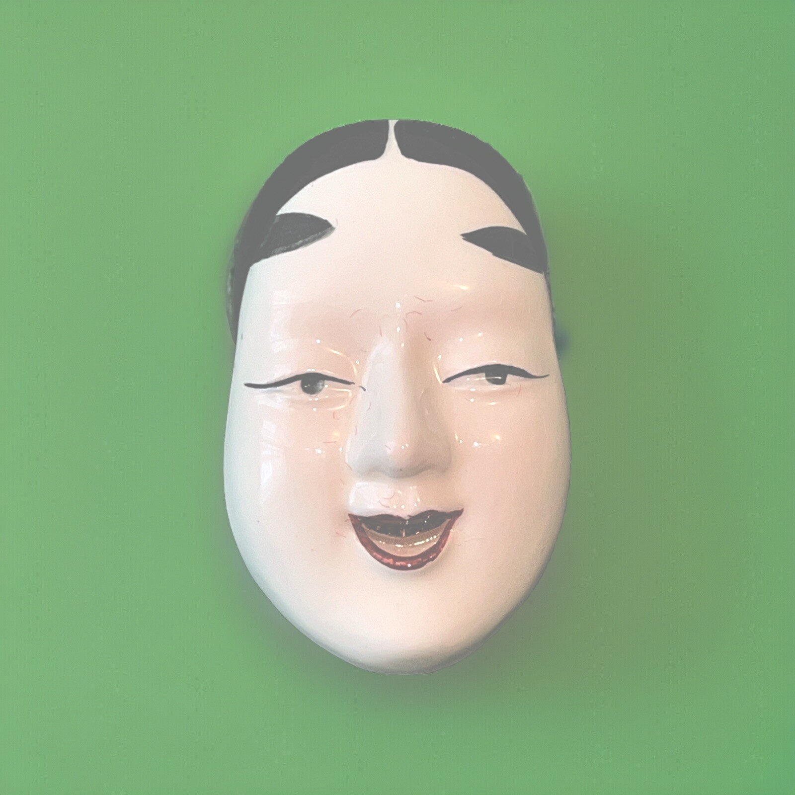 Vintage Noh Mask Young Lady Japanese Ceramic Ornament 2.25”In
