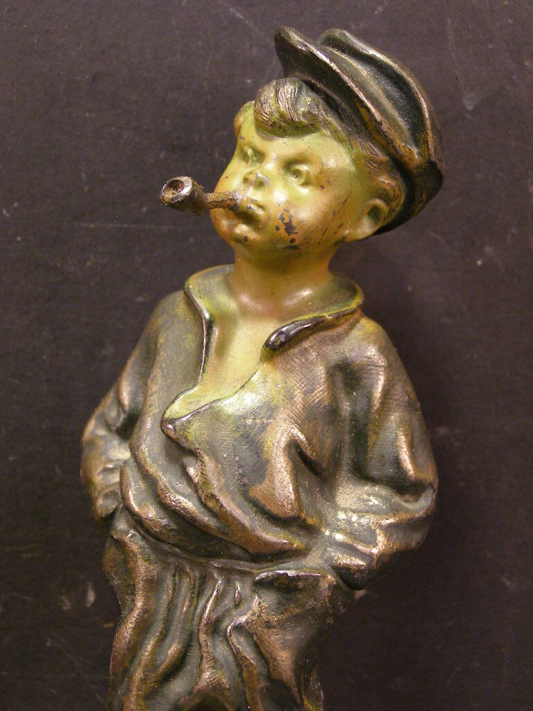 19 c Dad’s Pipe SOLID BRONZE Sculpture Statue Figurine Boy Tobacco Cigar Smoking