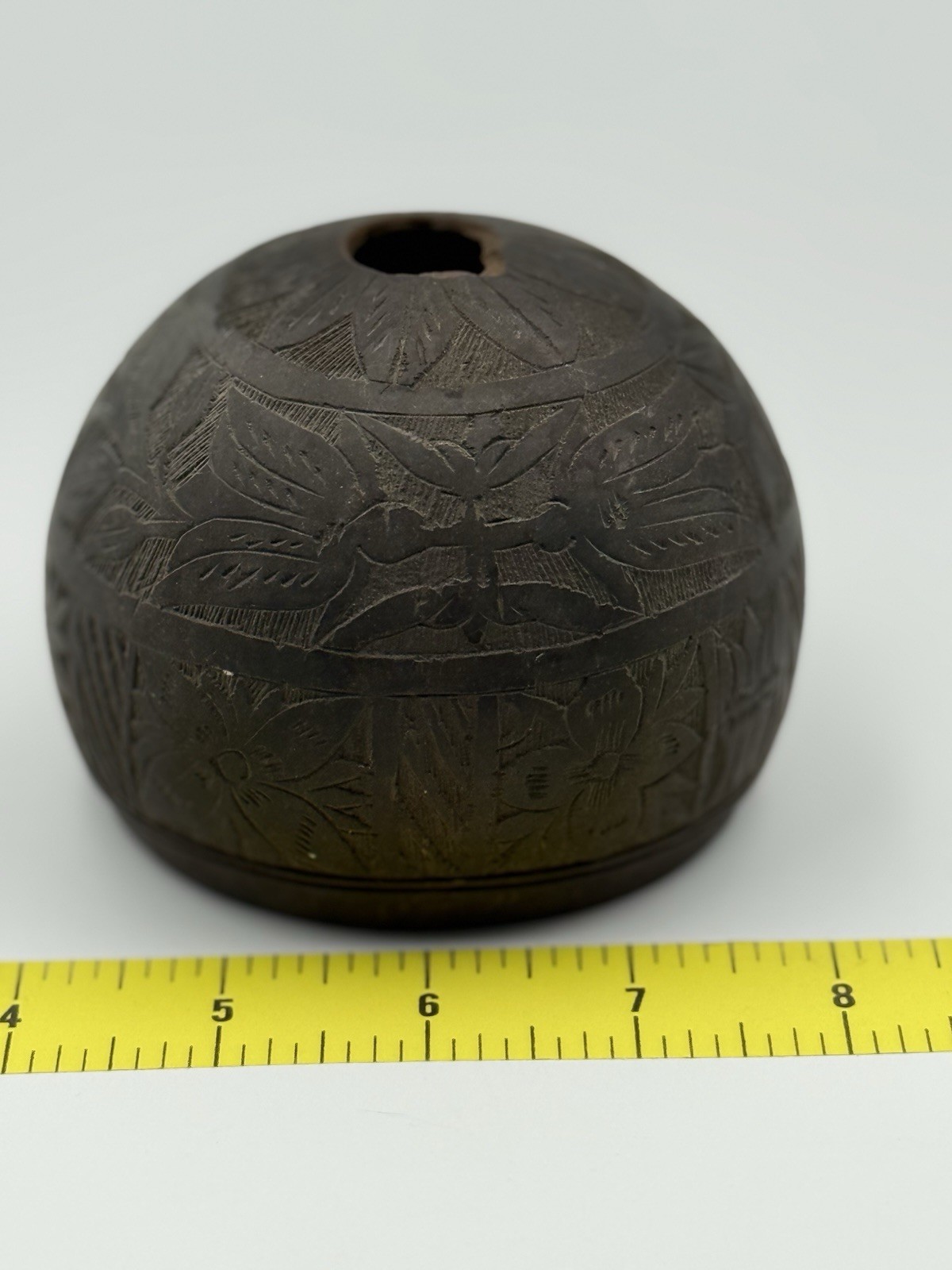 Antique Hand-Carved Coconut Shell Vessel / Bowl