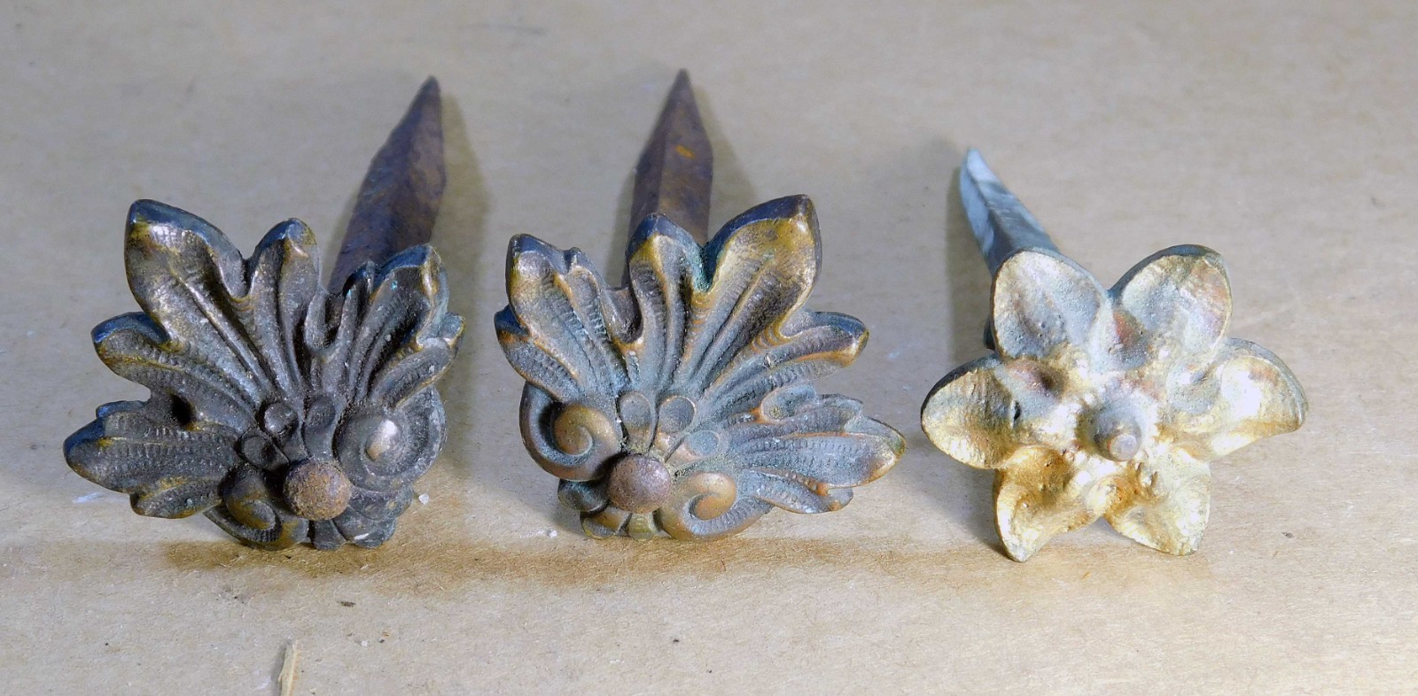 18th century wrought iron and brass picture nails