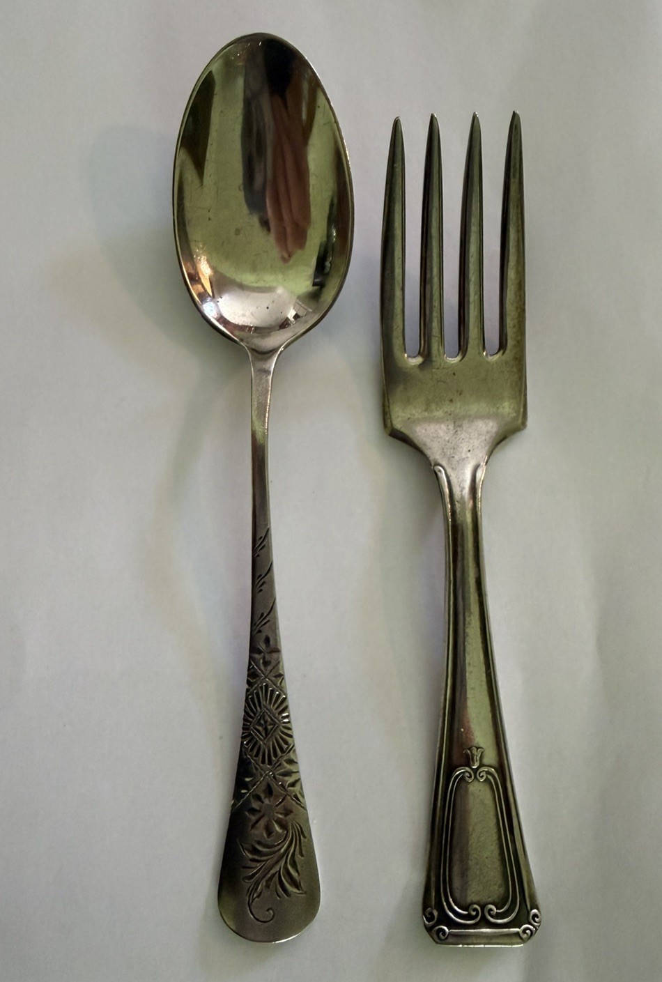 Sterling Silver Antique Gorham Spoon 5” 11.5g Engraved + Free Silver Plate Fork