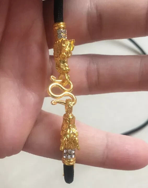 Necklace Rope 3 Hooks Dragon Heads Gold Micron Plated Gems Thai Buddha Amulet
