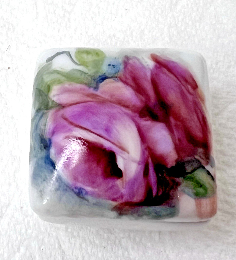 Miniature Hand Painted Pink Rose Trinket box 1 1/8 Inch Sq Beautiful