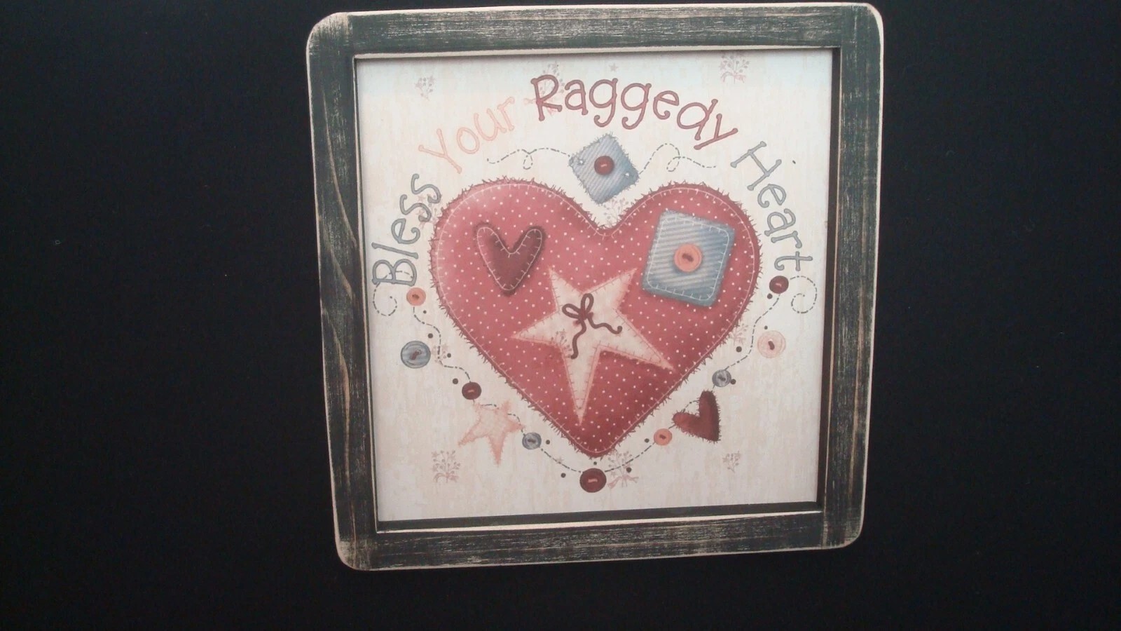 Primitive Country Print **Bless Your Raggedy Heart** black frame 9 1/4″ x 9 1/4″