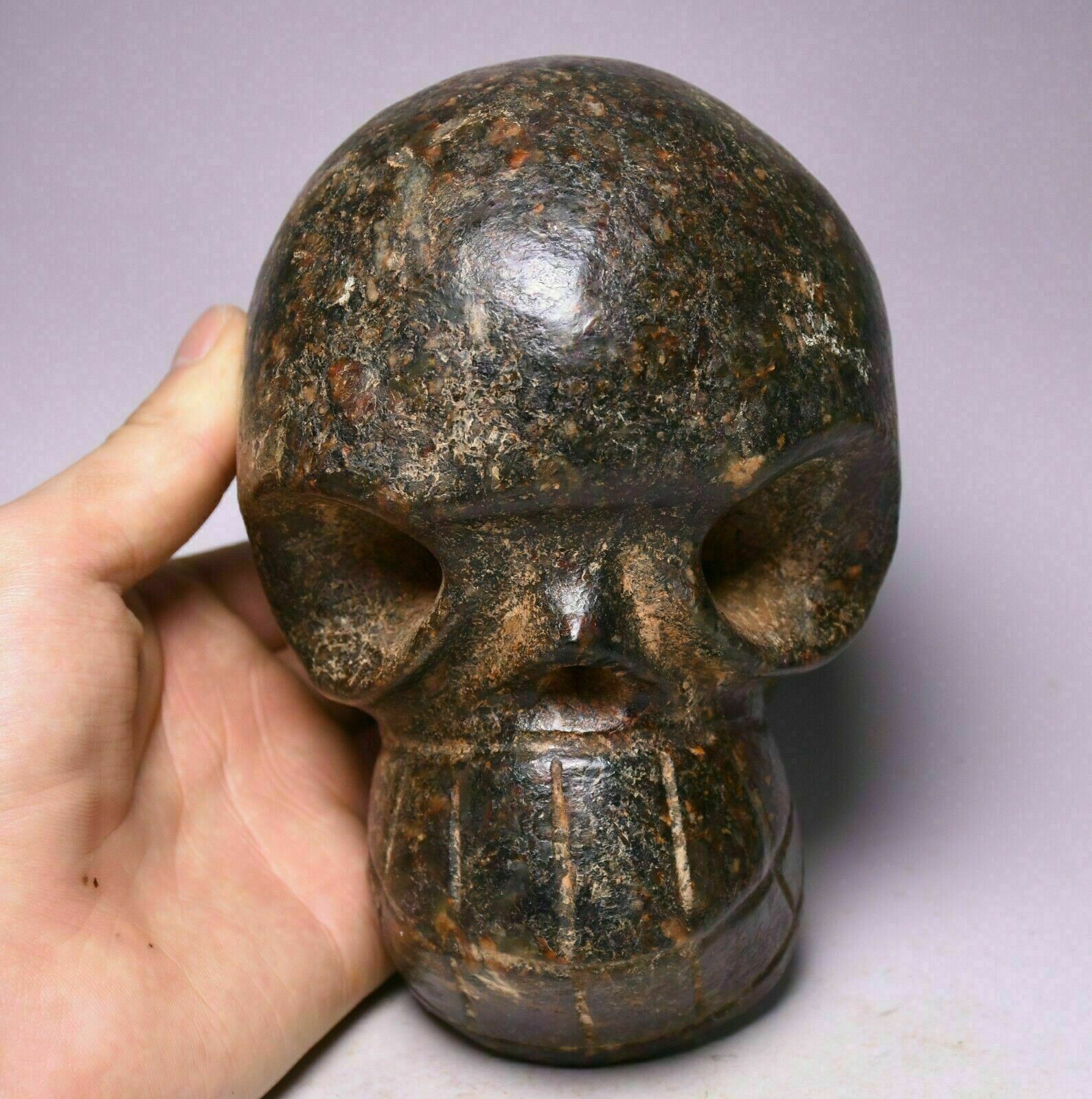 13CM China Hongshan Culture Old Jade Carving Skull Head skeleton Bixie Statue