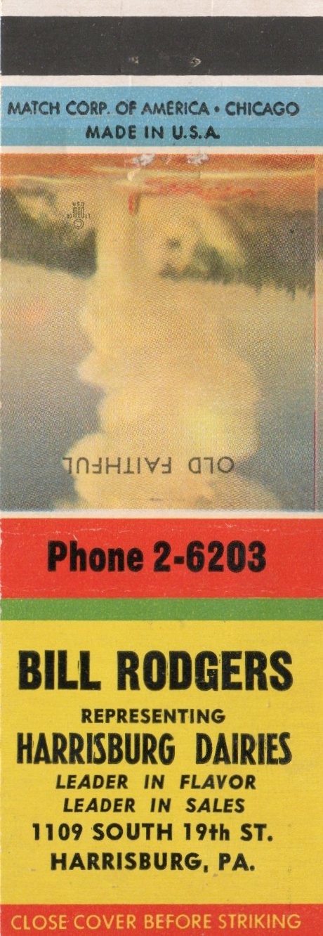 Vintage Matchcover Bill Rodgers Harrisburg PA