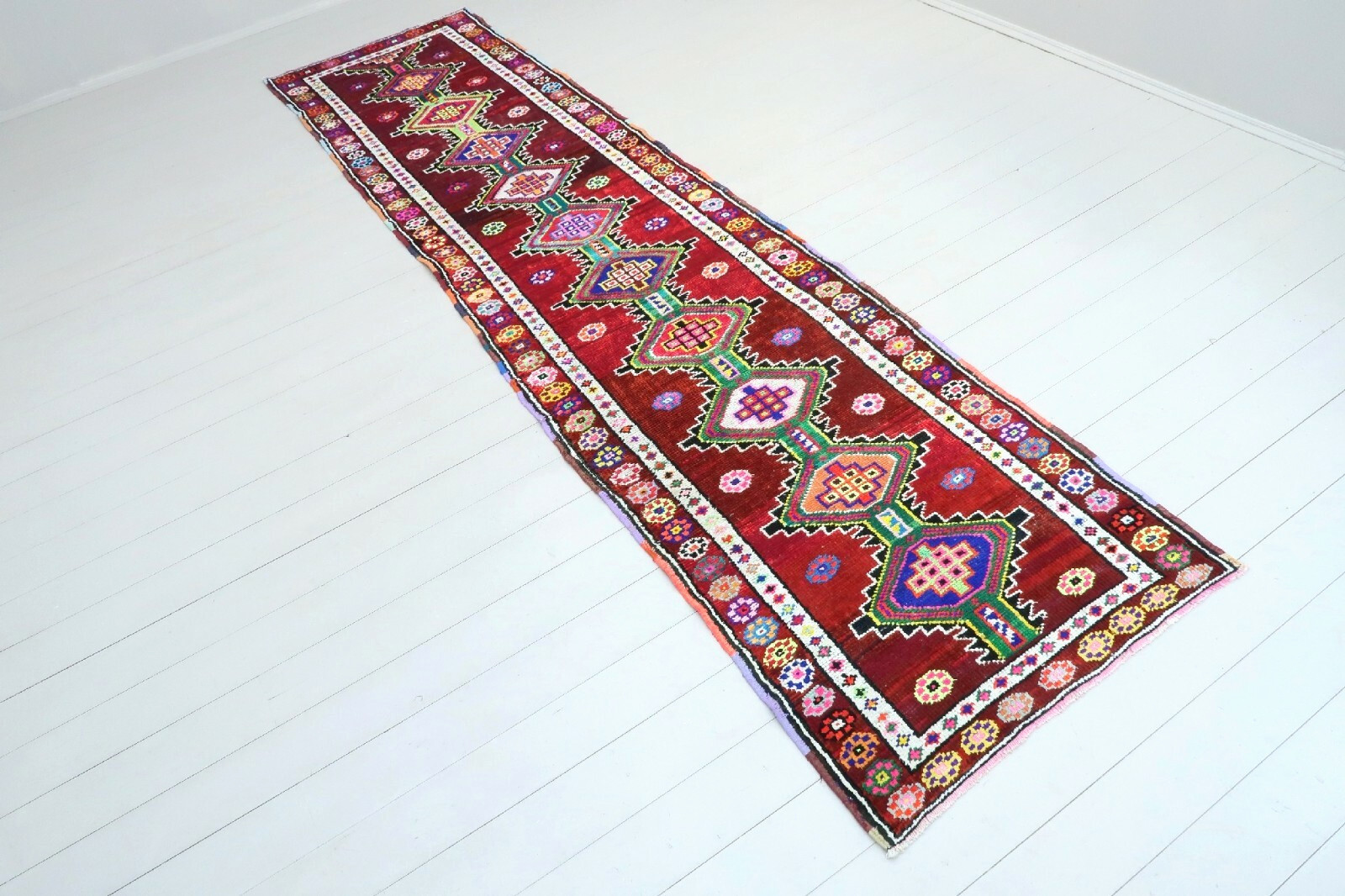Colorfull Runner Rug, Handwoven Long Carpet Geometric Design Runner Rug 35″X143″