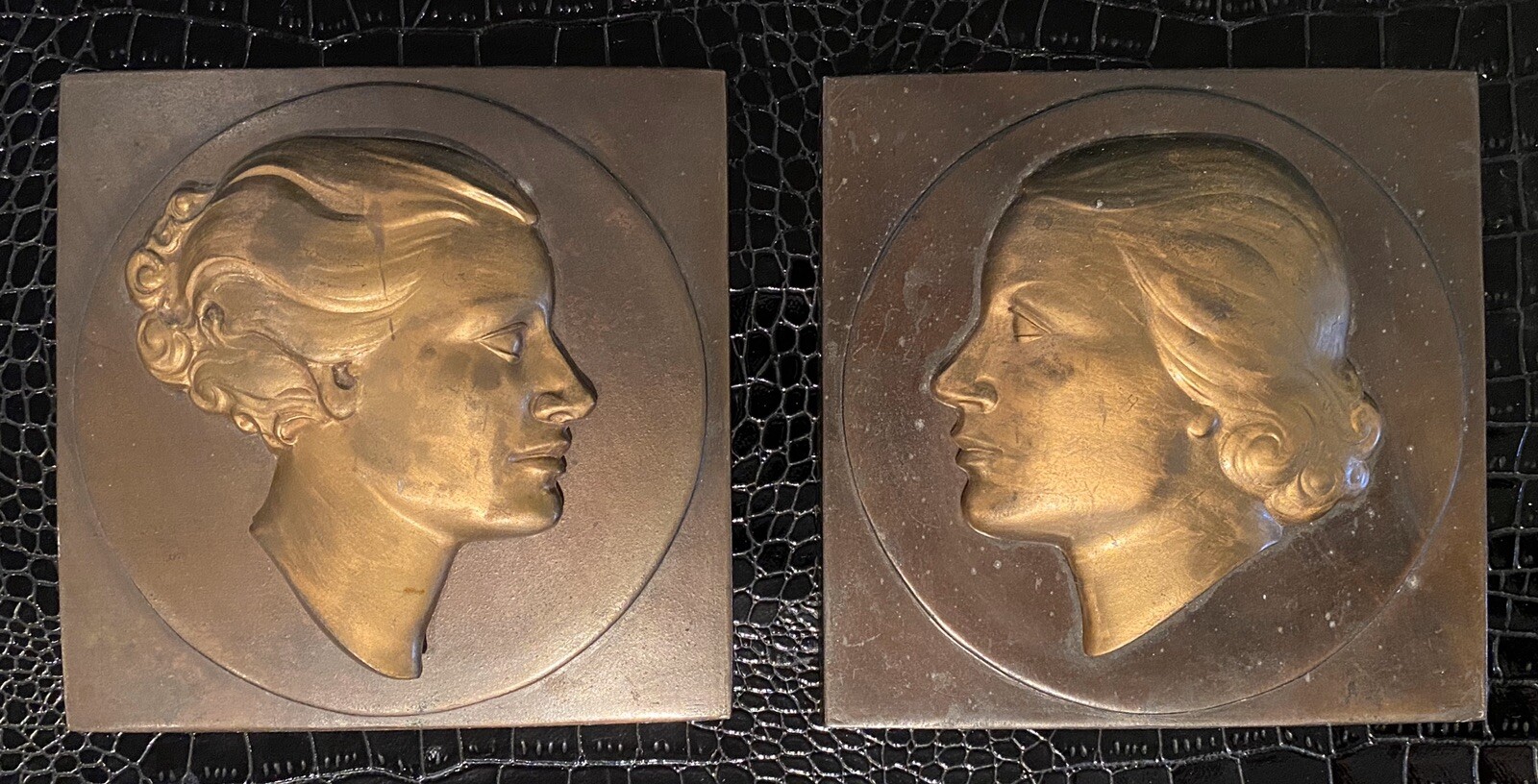 2 FRANKART LADY ORIGINAL ART DECO NUDE 1920’s 1930’s BRONZE WALL PLAQUES RELIEF
