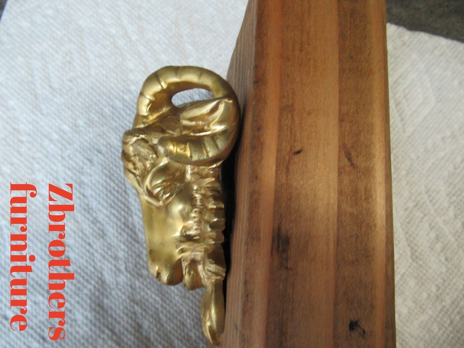 Vintage Brass Ormolu Rams Head Goat Hardware Pull Knob Handle dresser chest