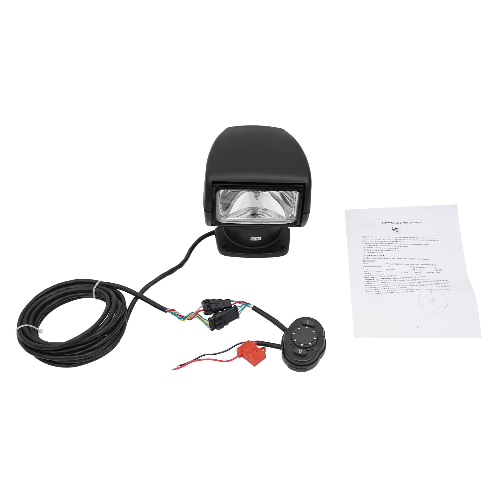 Boat Spotlight with Remote Control, Yacht Searchlight, 12V 100W Searchlight