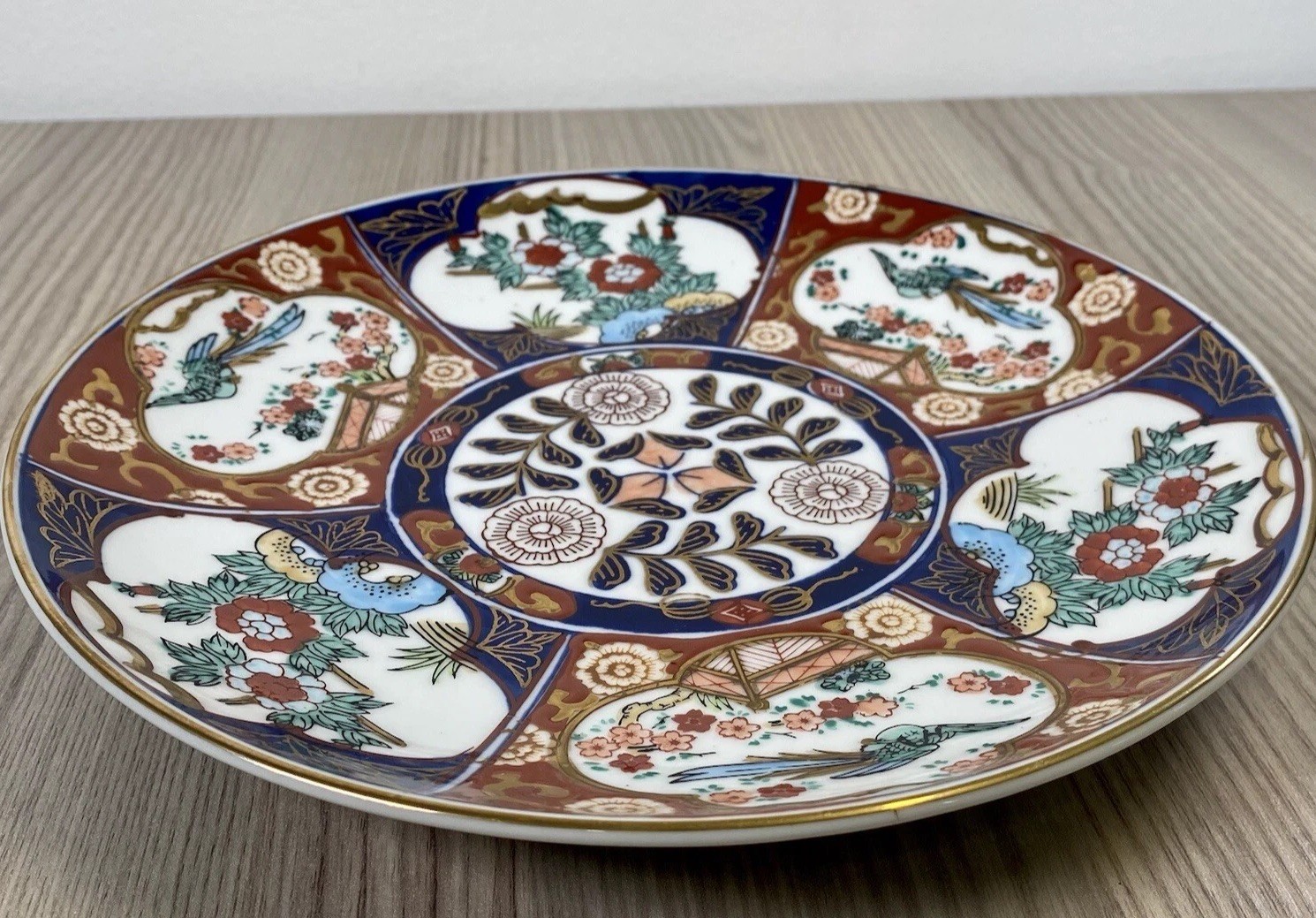 Vintage Japanese Gold Imari Porcelain Plate Hand Painted Floral Birds