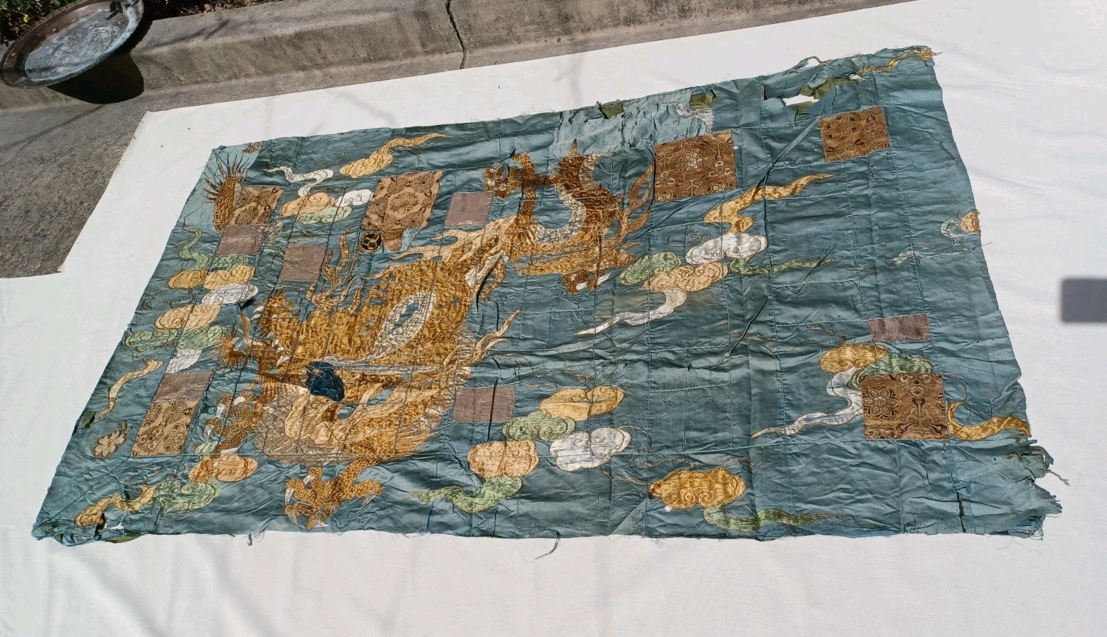 Chinese Silk Patchwork Priest Brocade Robe Dragon Embroidery 6×3.5feet READ