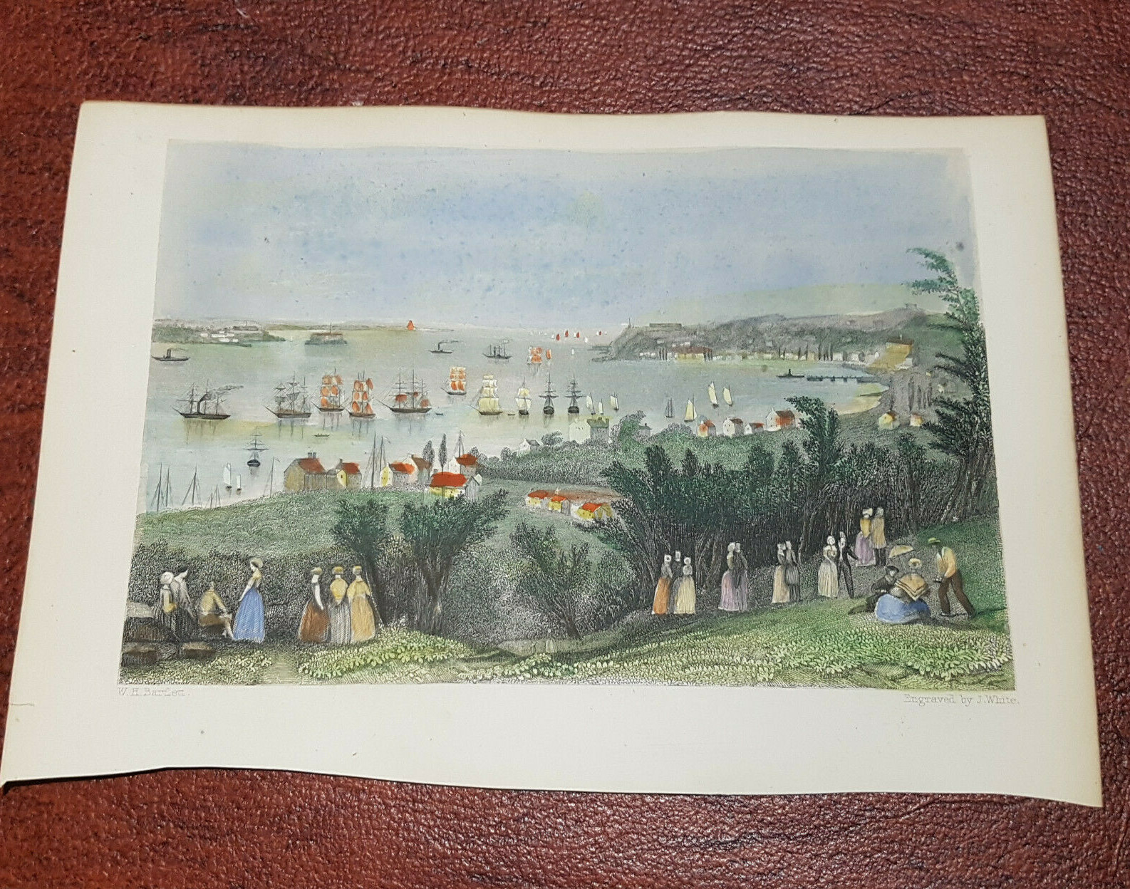 Handcoloured steel engraving The Narrows Staten Island 1854 W.H. Bartlett