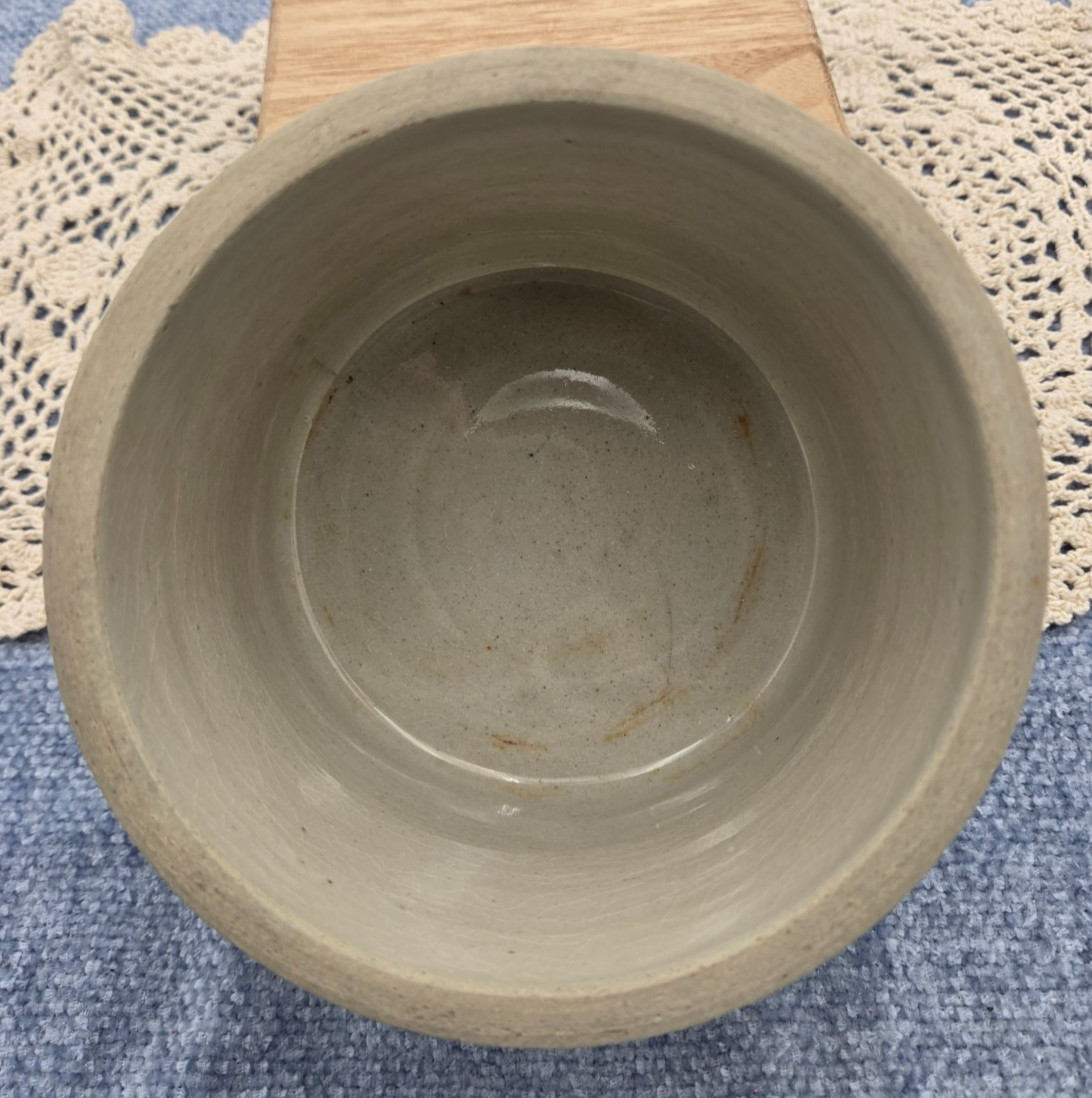 Antique/Early 1900 Primitive Gray Glazed Stoneware Crock Pot Heavy Crazing 5.75″