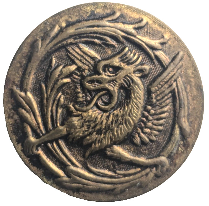 Victorian – Large French Dragon With Feathers Winged Pictorial Button – B20B