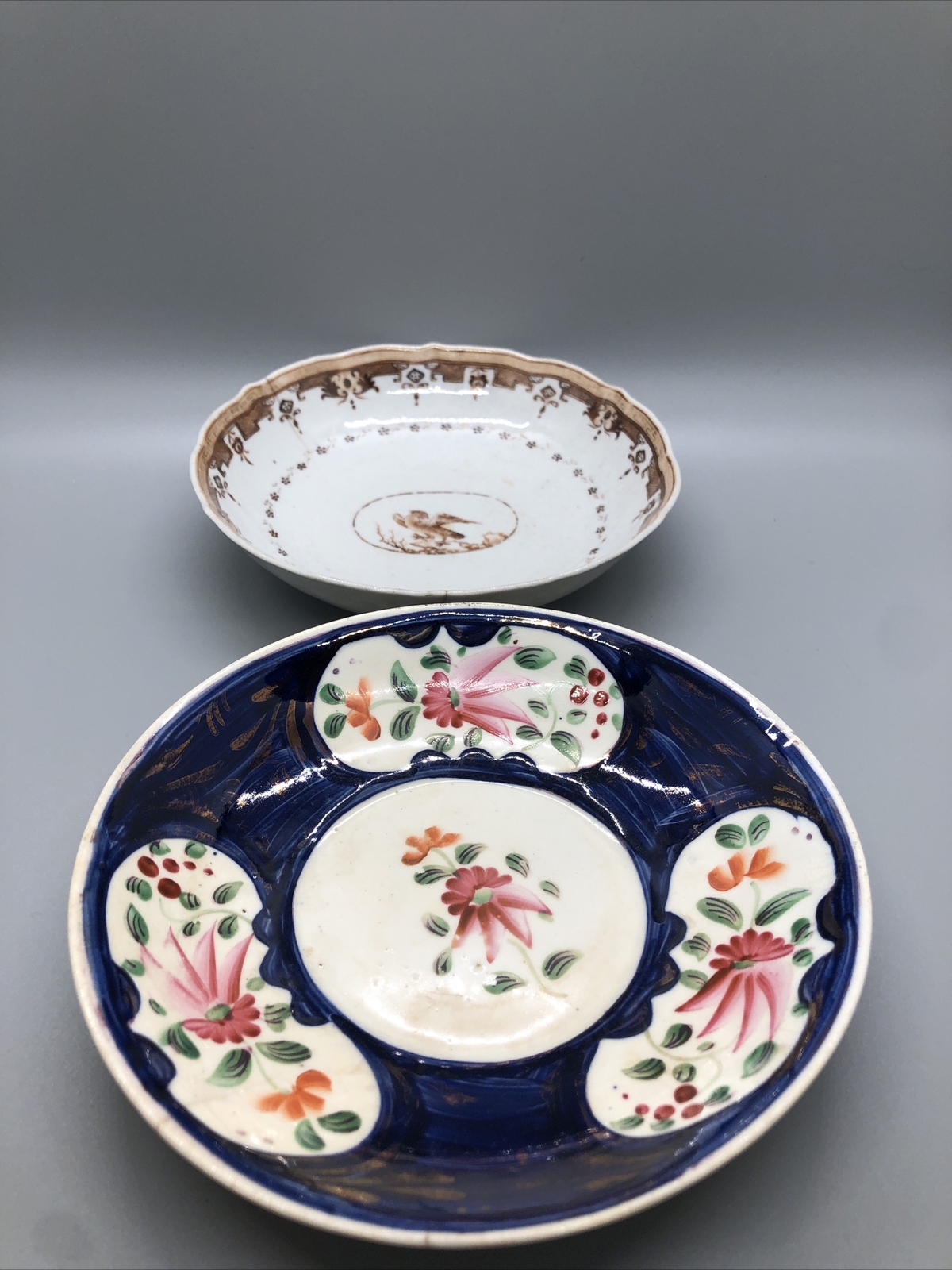 Chinese Porcelain Imari Dish Export Eagle Plate Rust Red Blue Ceramic 5.75”