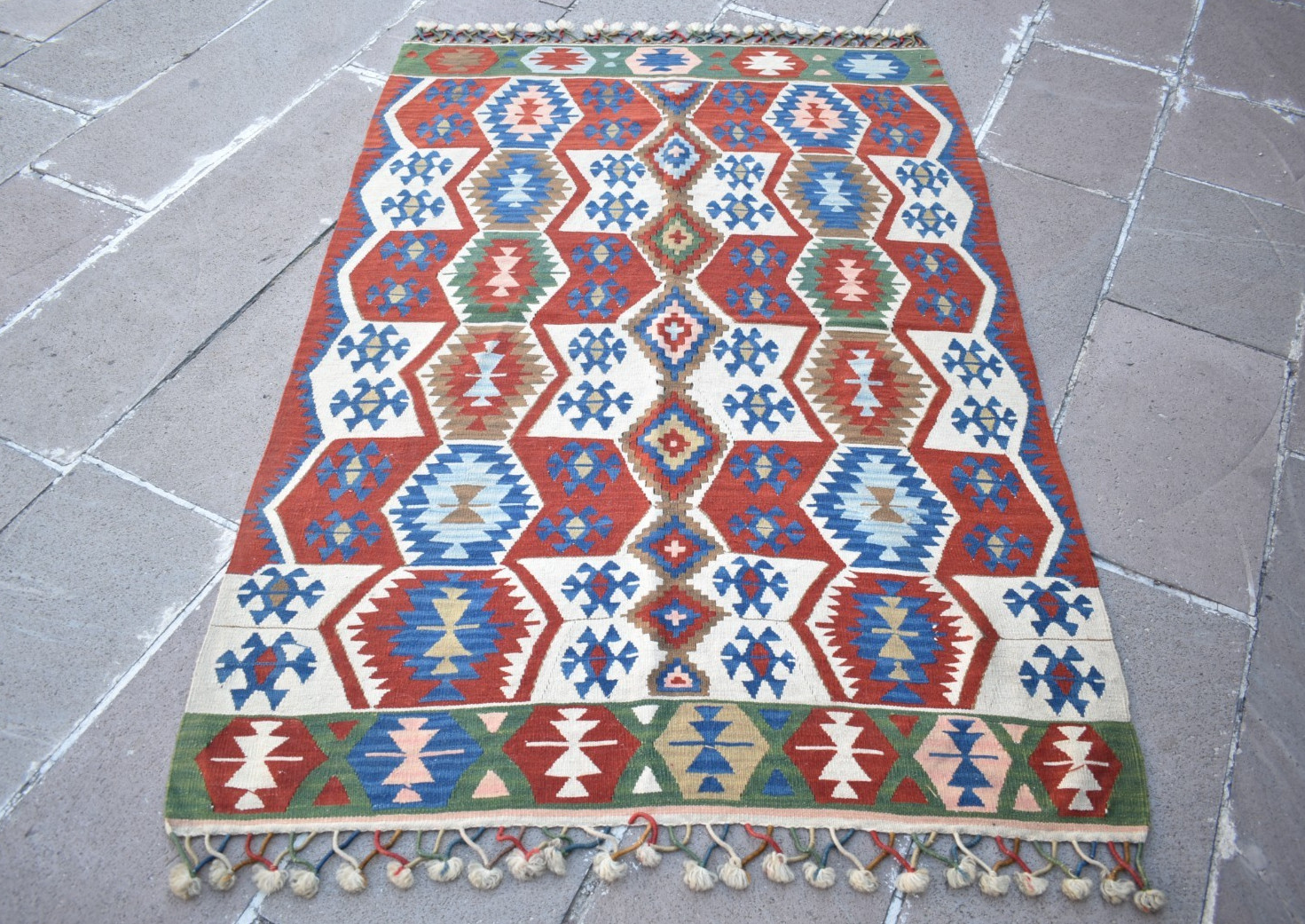 Vintage Turkish Rug 45” x 65” Flat Woven Kayseri Rug Home Decor Rug Wool Rug