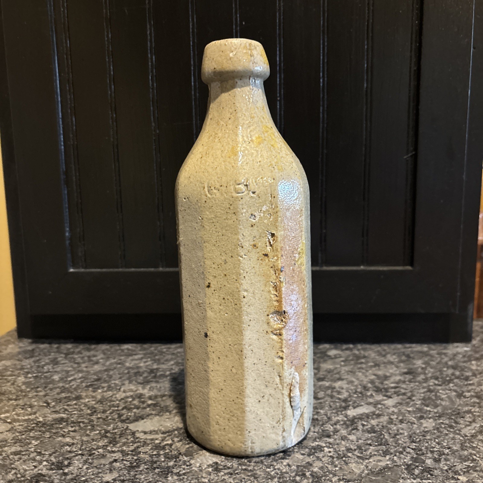 Antique 12 Sided Stoneware Beer Bottle Labeled G. B.