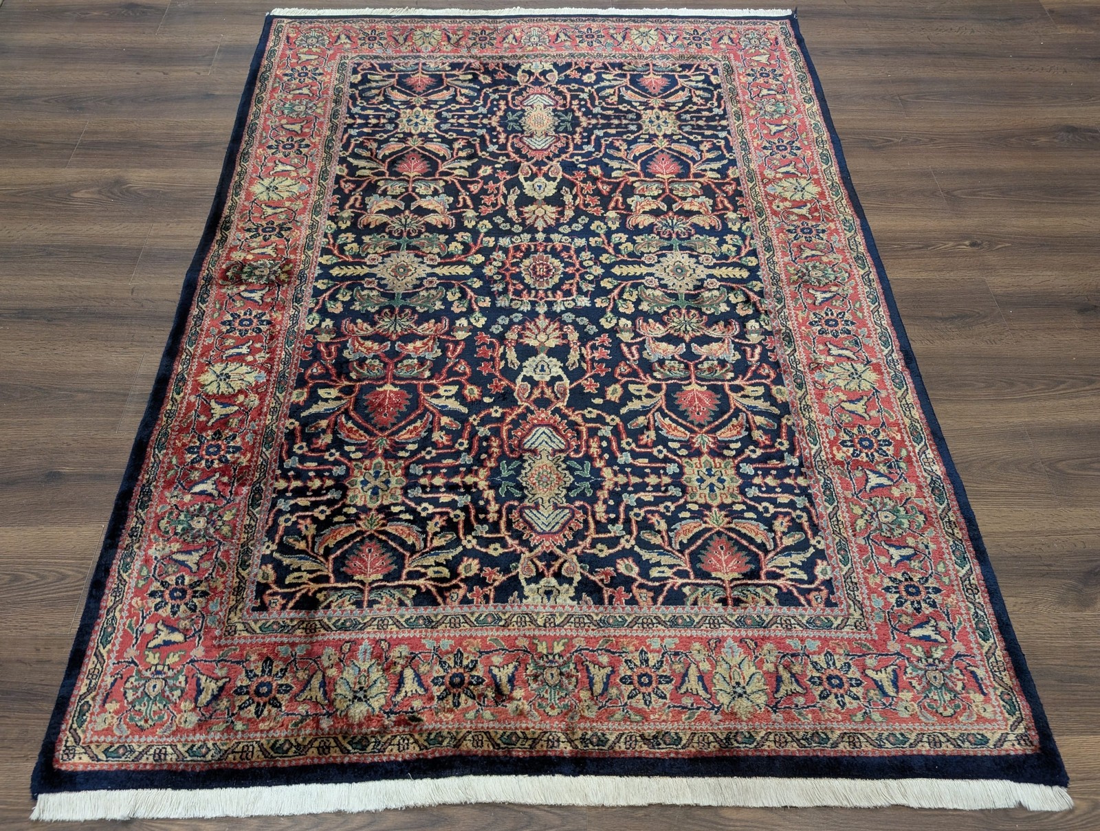 Navy Blue Indo Per’sian Sarouk Rug 5×7, Allover Pattern