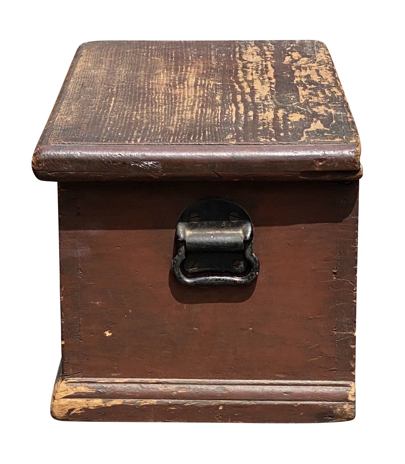 ANTIQUE QUEEN ANNE RED WASH DOCUMENT BOX / STAGECOACH TRUNK