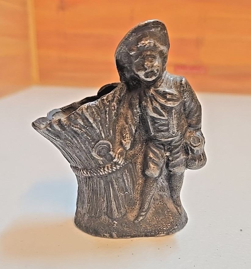 Antique Silverplate Victorian Figural Toothpick Holder; Boy Next to Wheat Sheaf