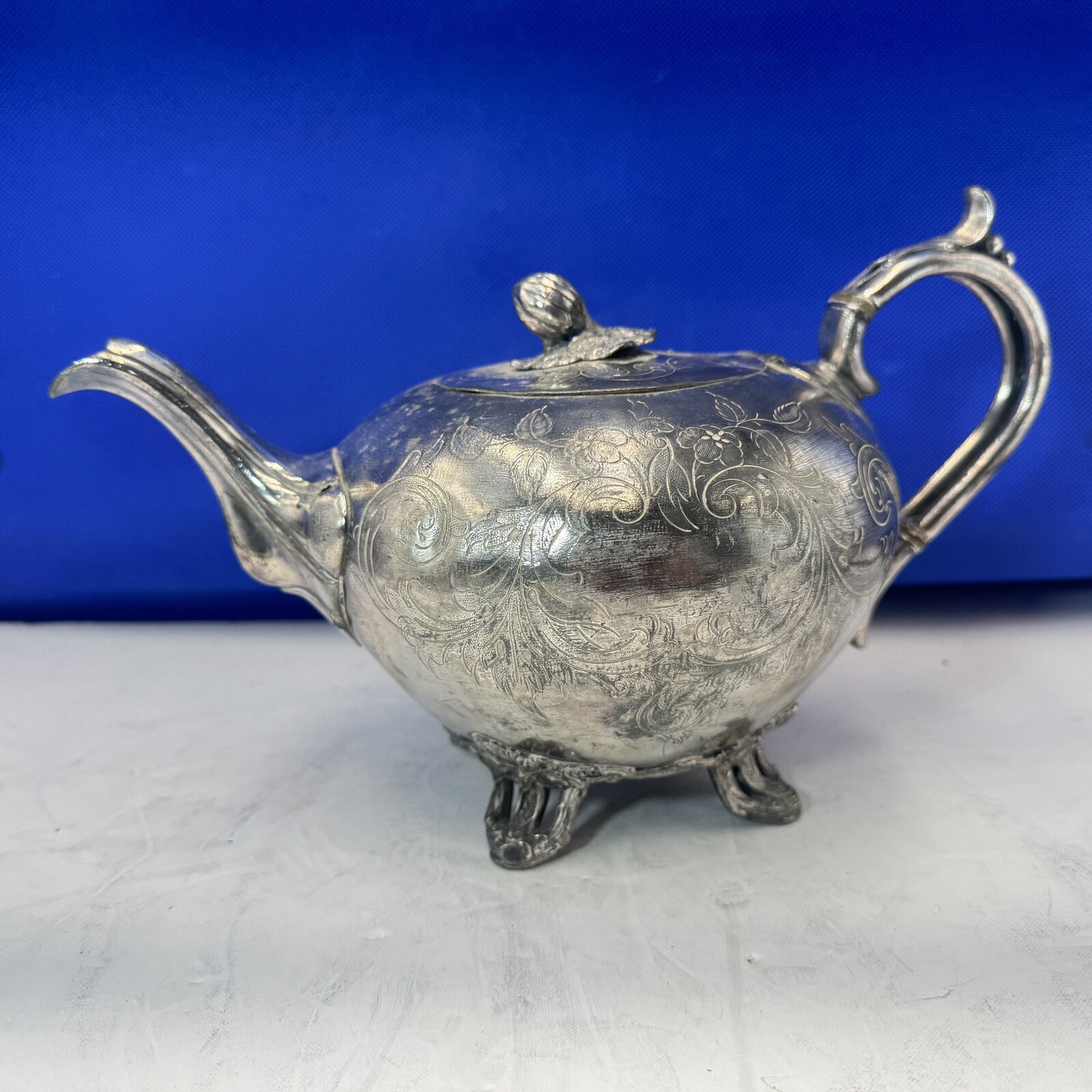 Teapot with Finial Antique James Dixon Silver Plated 1835 Tea Pot