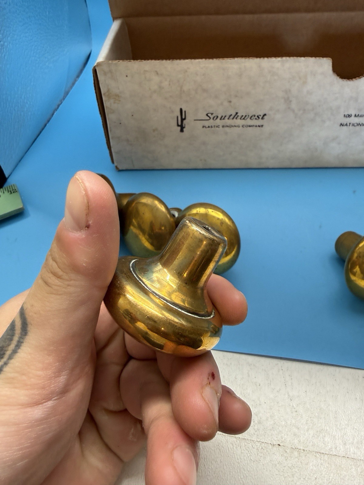 Vintage Solid Brass Oval Door Knob Set 3 Pairs w/ Spindles Architectural Salvage