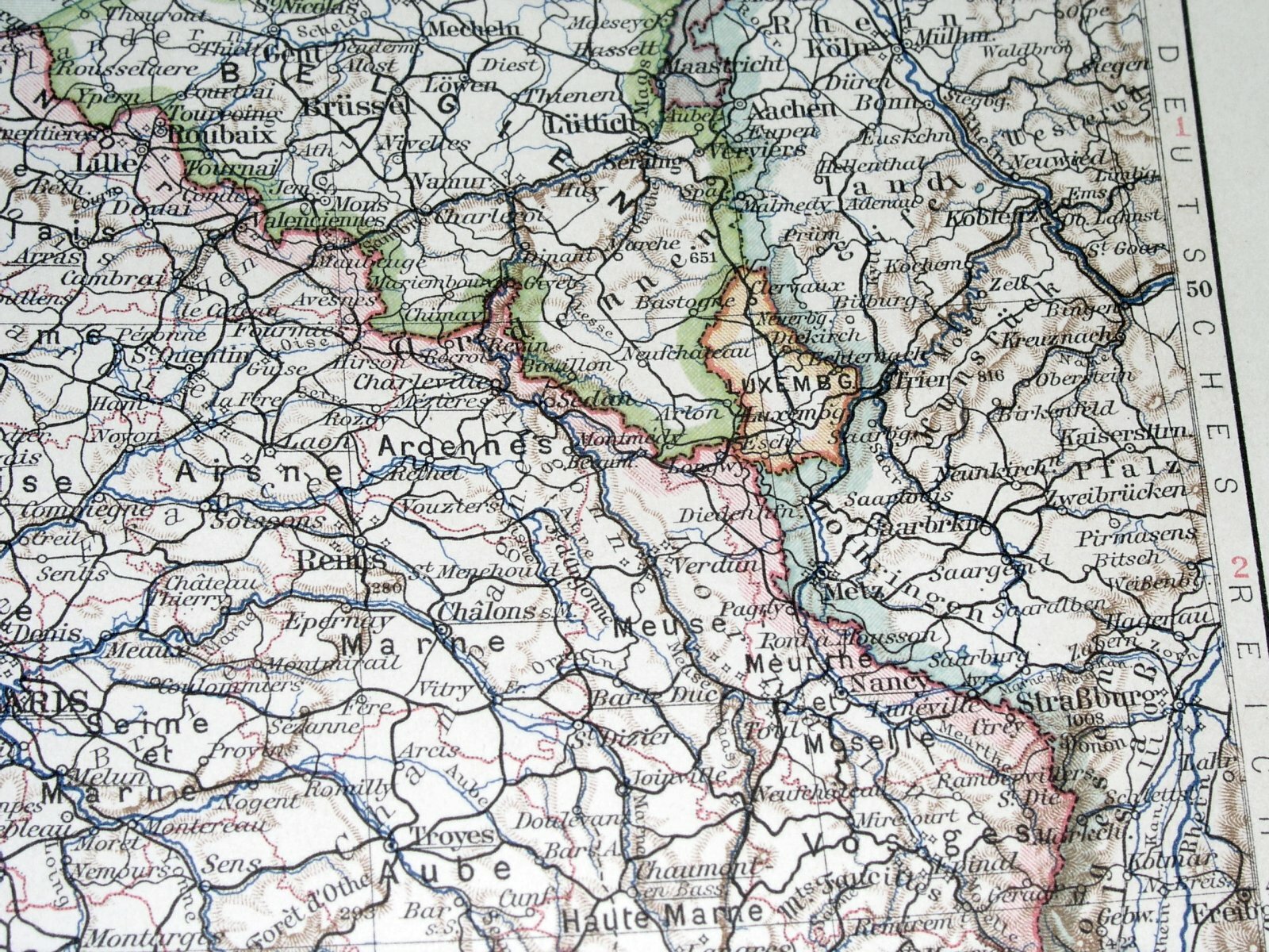 1912 ANTIQUE MAP OF FRANCE / PARIS GERMAN LORRAINE AND ALSACE