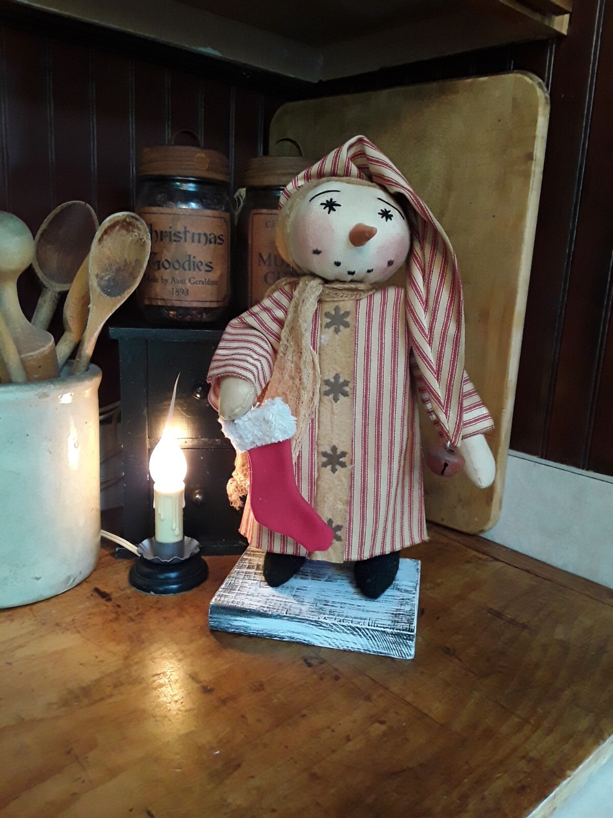 Primitive Christmas snowman doll, Christmas doll, Christmas snowman