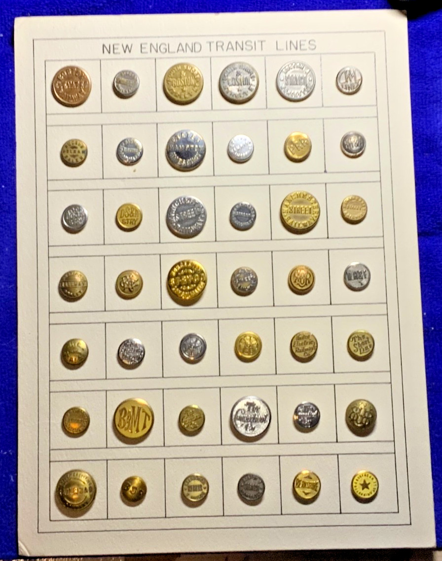 42 NEW ENGLAND TRANSIT RAILWAY/RAILROAD CONDUCTOR/MOTORMAN BUTTONS COATS & CUFFS