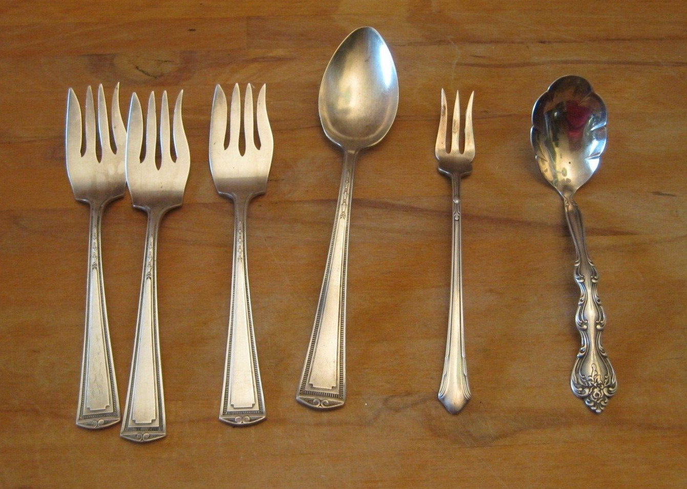 Antique Silverplate Salad Forks Spoons Alvin Gorham International+ Lot of 6 pcs