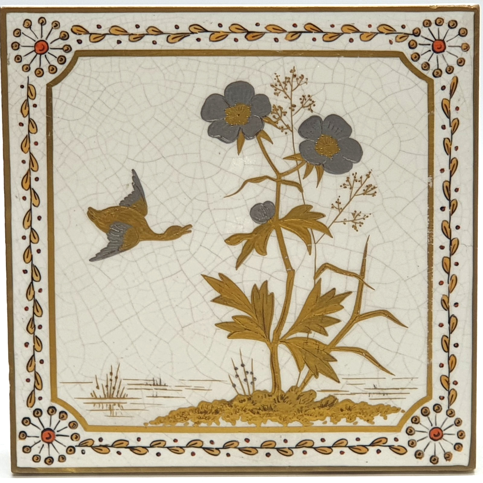 Superb Hand-Painted Aesthetic Japonesque Style Tile by Minton C1880 AE6