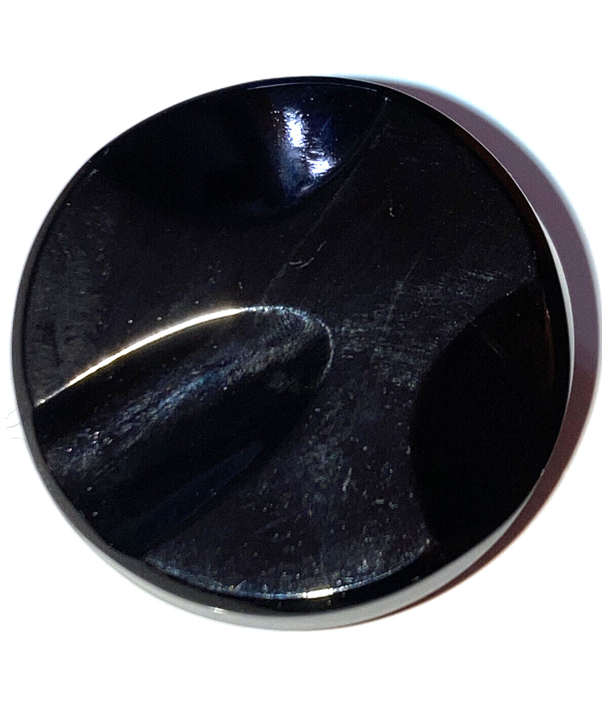 Antique Jet Black Glass Button Large Abstract Metal Shank 7/8″