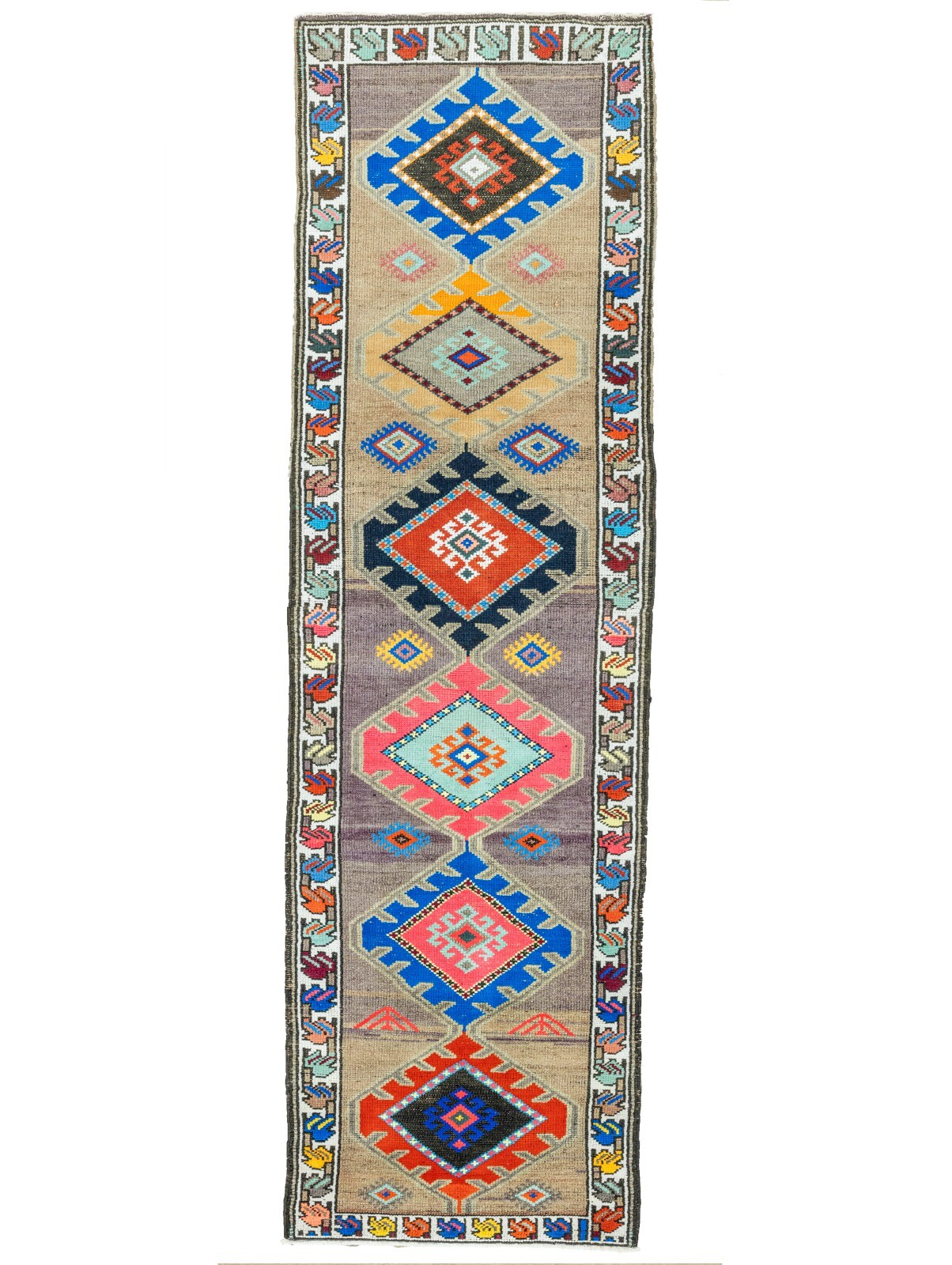 Vintage Turkish Multicolor Kitchen Entry Rug 3.1×11.4 ft Handmade Oushak Runner