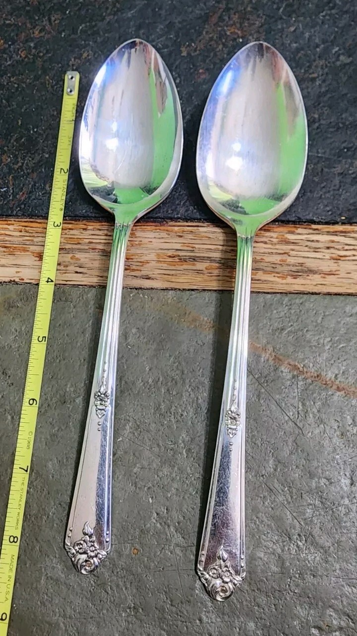 SET OF 2 MID CENTURY VTG 1948 SWEET BRIAR SILVERPLATED TABLE SERVING SPOONS🍲🥄