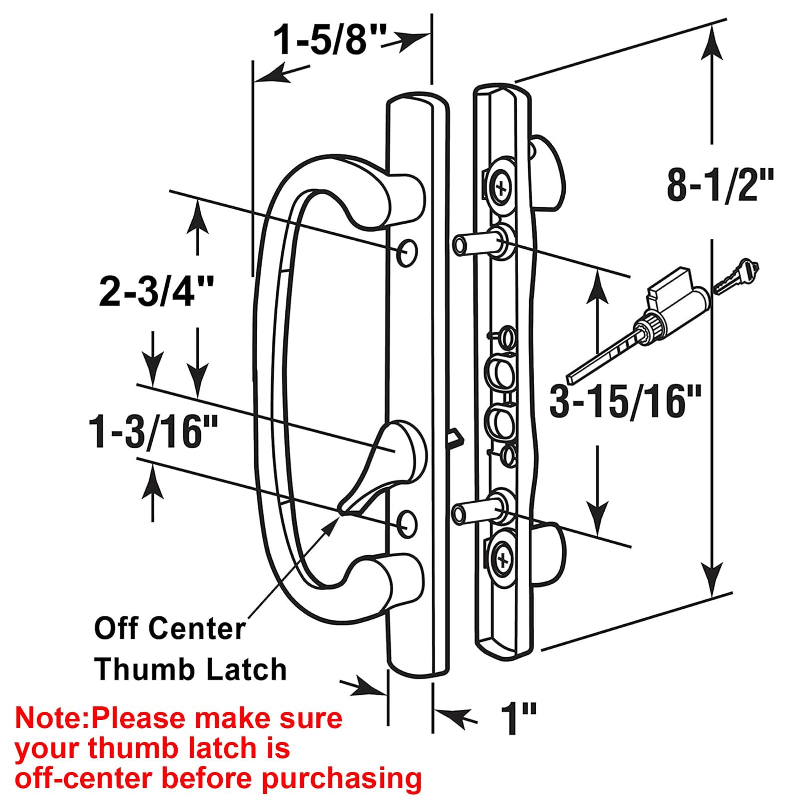Eockatoo Patio Sliding Glass Door Handle Set with Mortise Lock 45° Black
