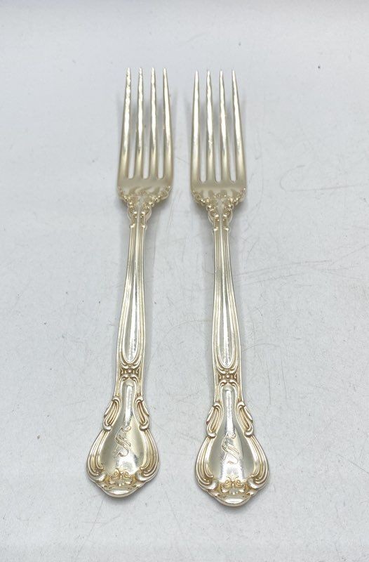 Gorham Chantilly Sterling Silver Forks 2 Piece Set Monogrammed 6 7/8 Inch