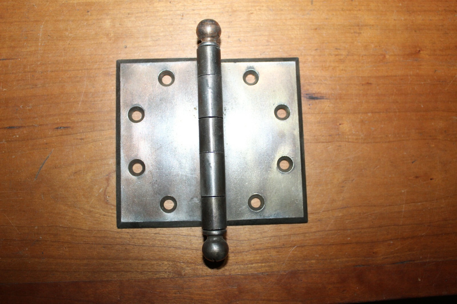 4″ X 4-1/2″ Antique Offset Cannonball Tip Brass Plated Cast Iron Hinge D-13