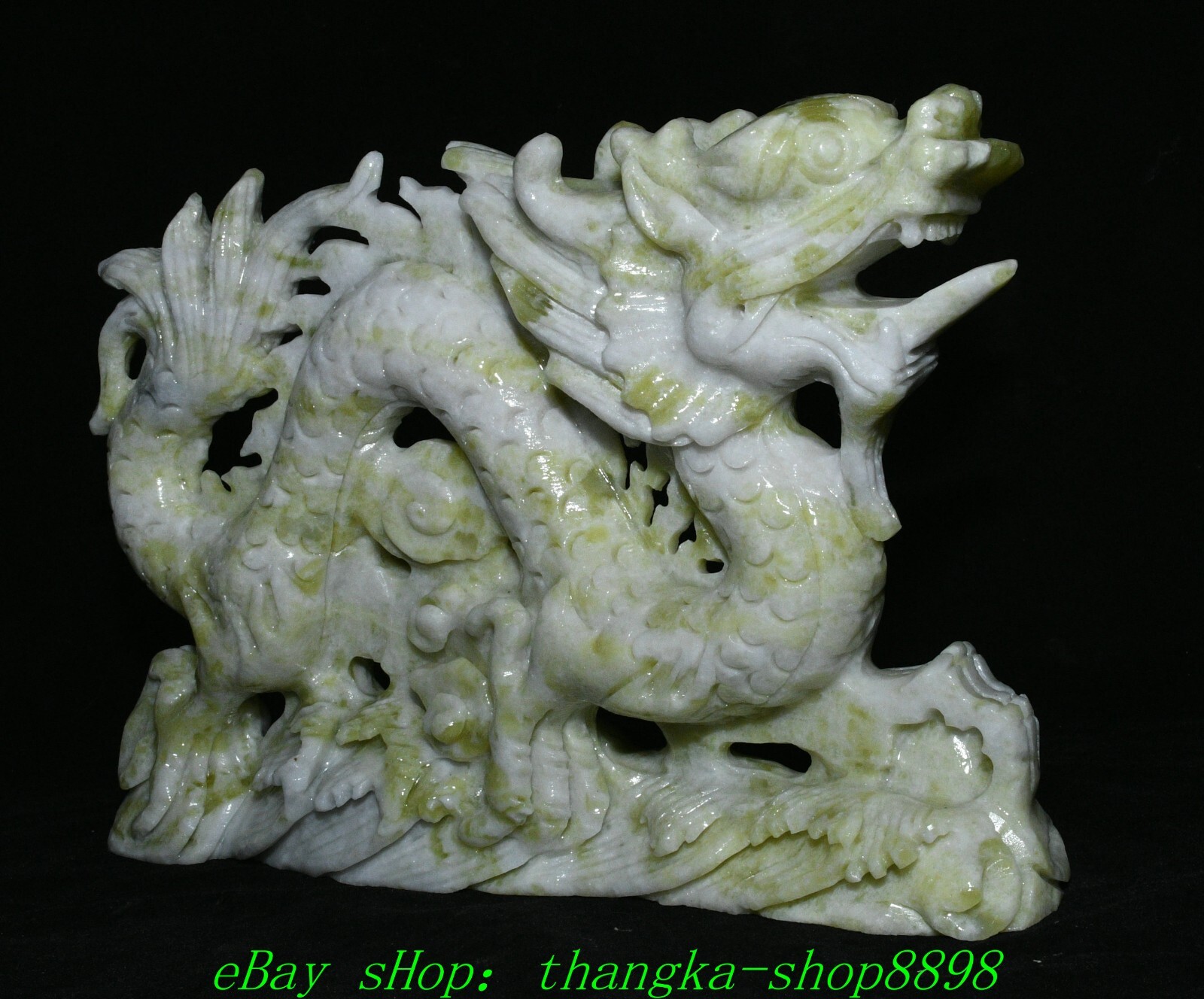 11″ China Lantian Green Jade Feng Shui 12 Zodiac Year Animal Dragon Loong Statue