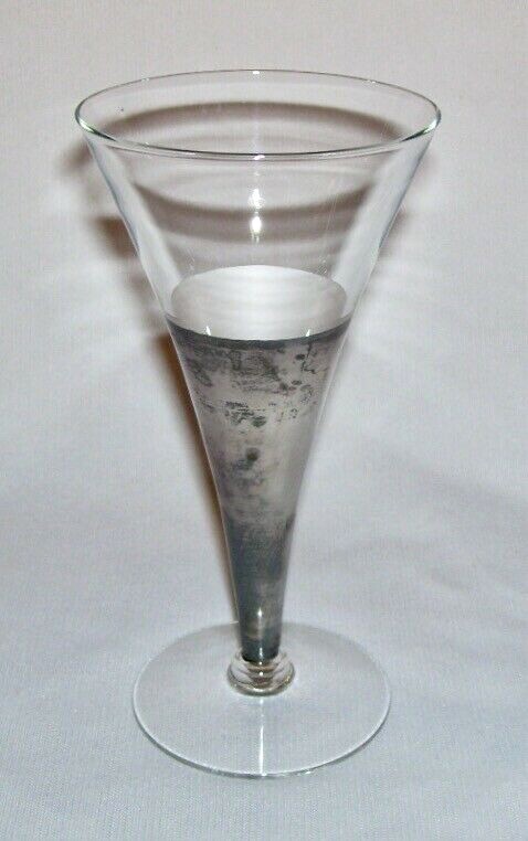 Antique Trumpet Styled CHAMPAGNE FLUTE GLASS w/Silver Overlay on Stem (5 Oz.)