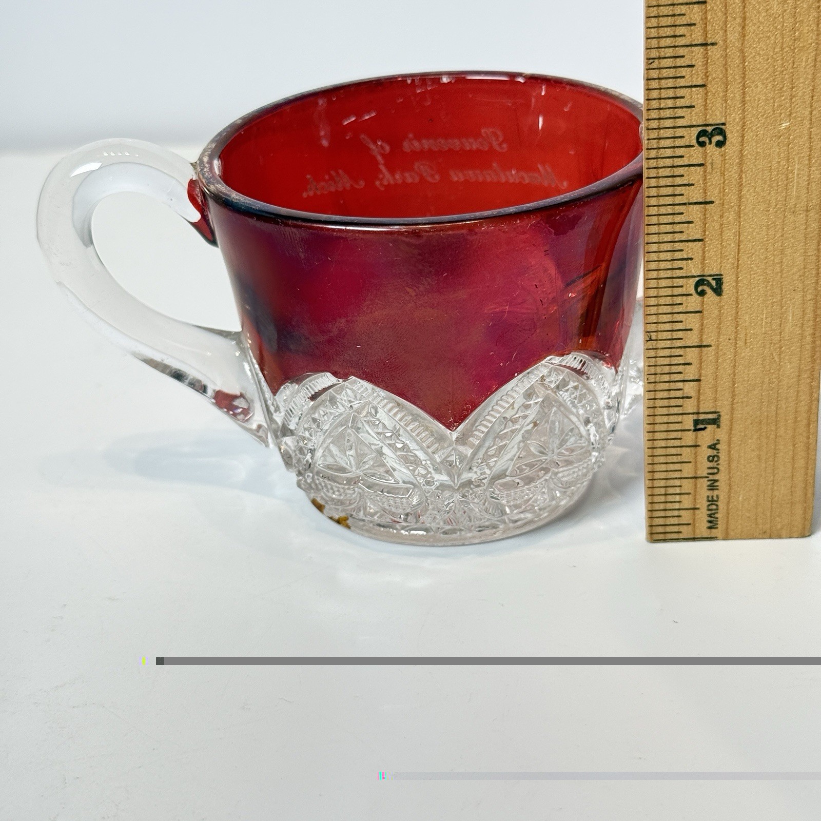 MACATAWA PARK , Michigan MI Antique Ruby Red Flash Souvenir Glass CUT GLASS