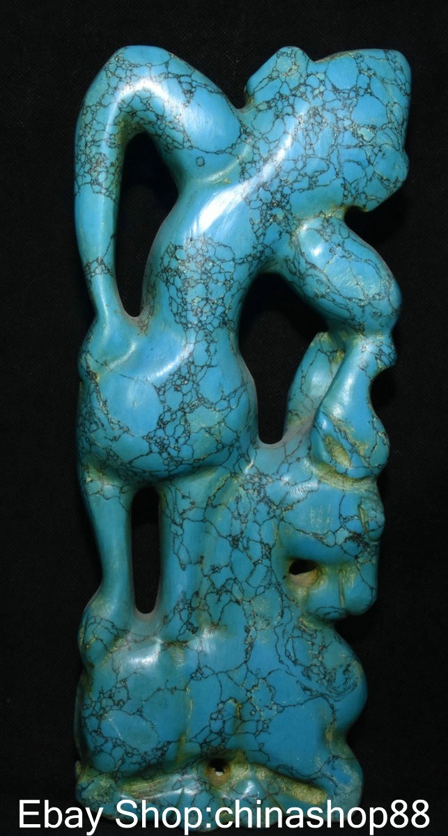 11.6″ Old China Hongshan Culture Turquoise Carving Sun God Helios Horse Statue