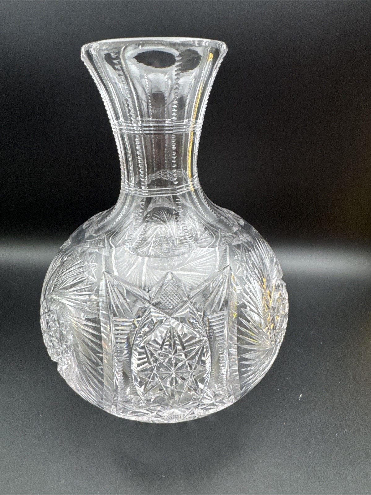 ANTIQUE AMERICAN BRILLIANT PERIOD CUT GLASS WATER CARAFE DECANTER Starburst