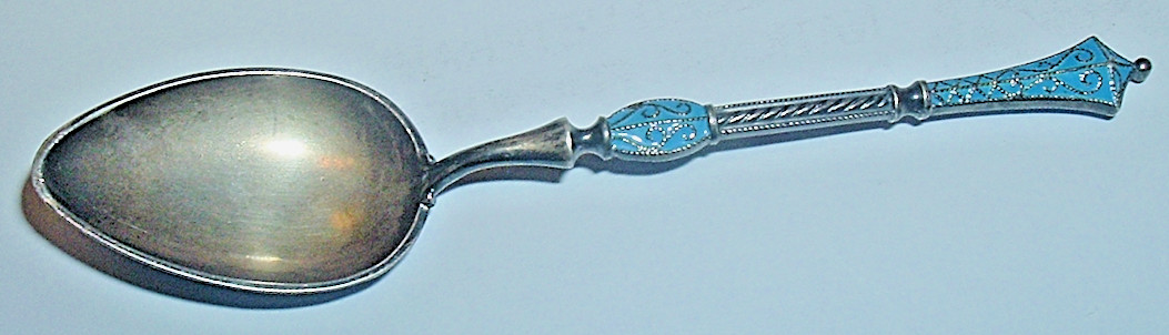 Antique MH Marcus Hammer 930S Fine Silver Blue Cloisonné Enamel *DEMITASSE SPOON