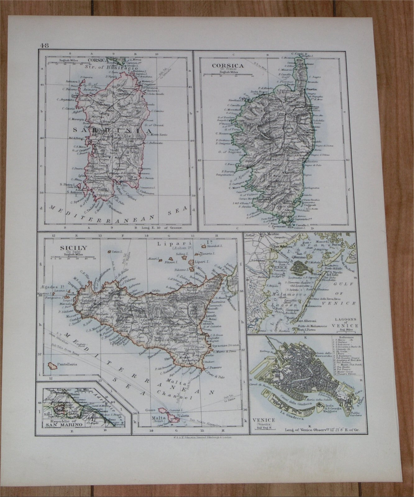 1904 MAP OF SARDINIA CORSICA SICILY VENICE GIBRALTAR BALEARIC ISLANDS MAJORCA