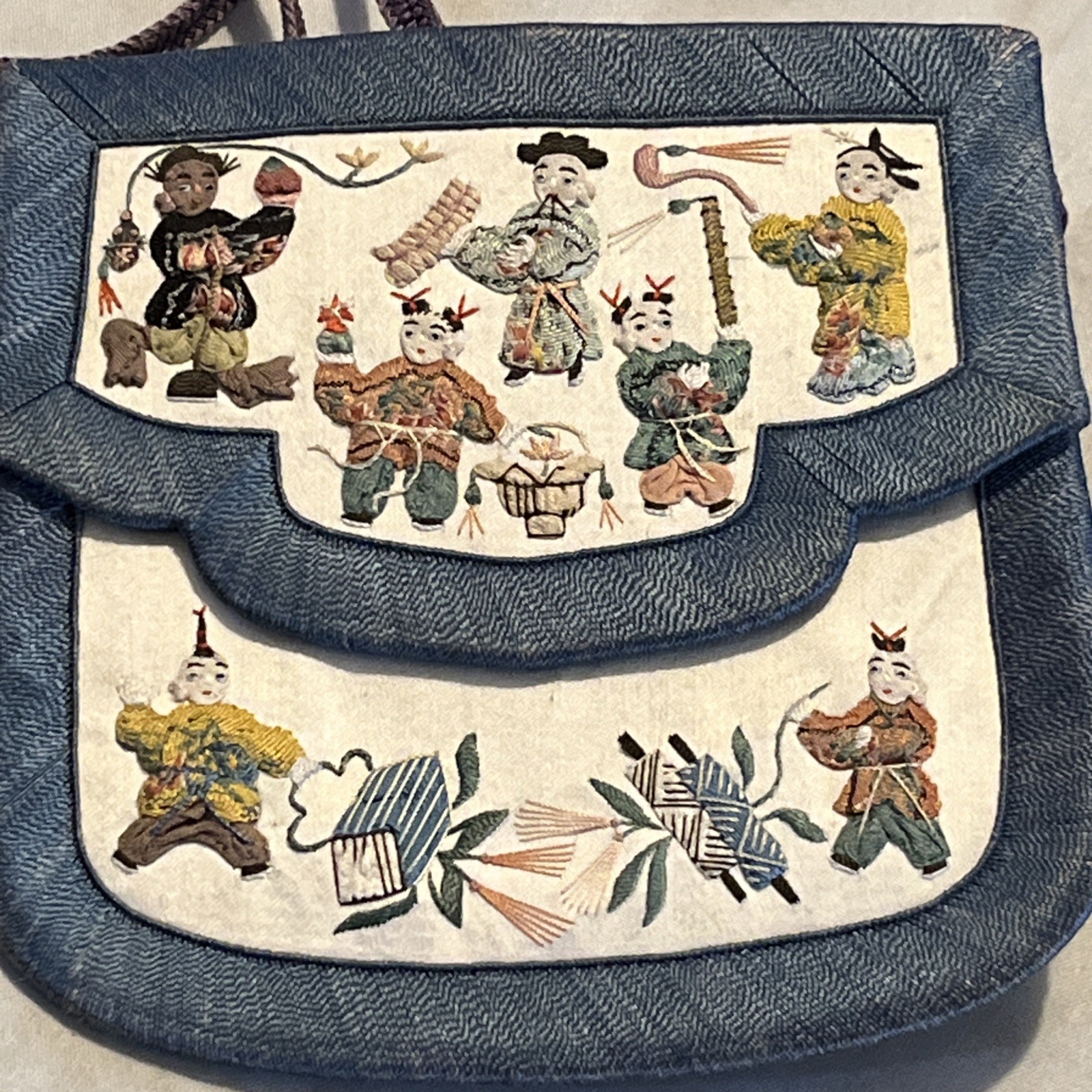 Antique Chinese Qing Dynasty 19th Century Silk Embroidery Double-sided Purse