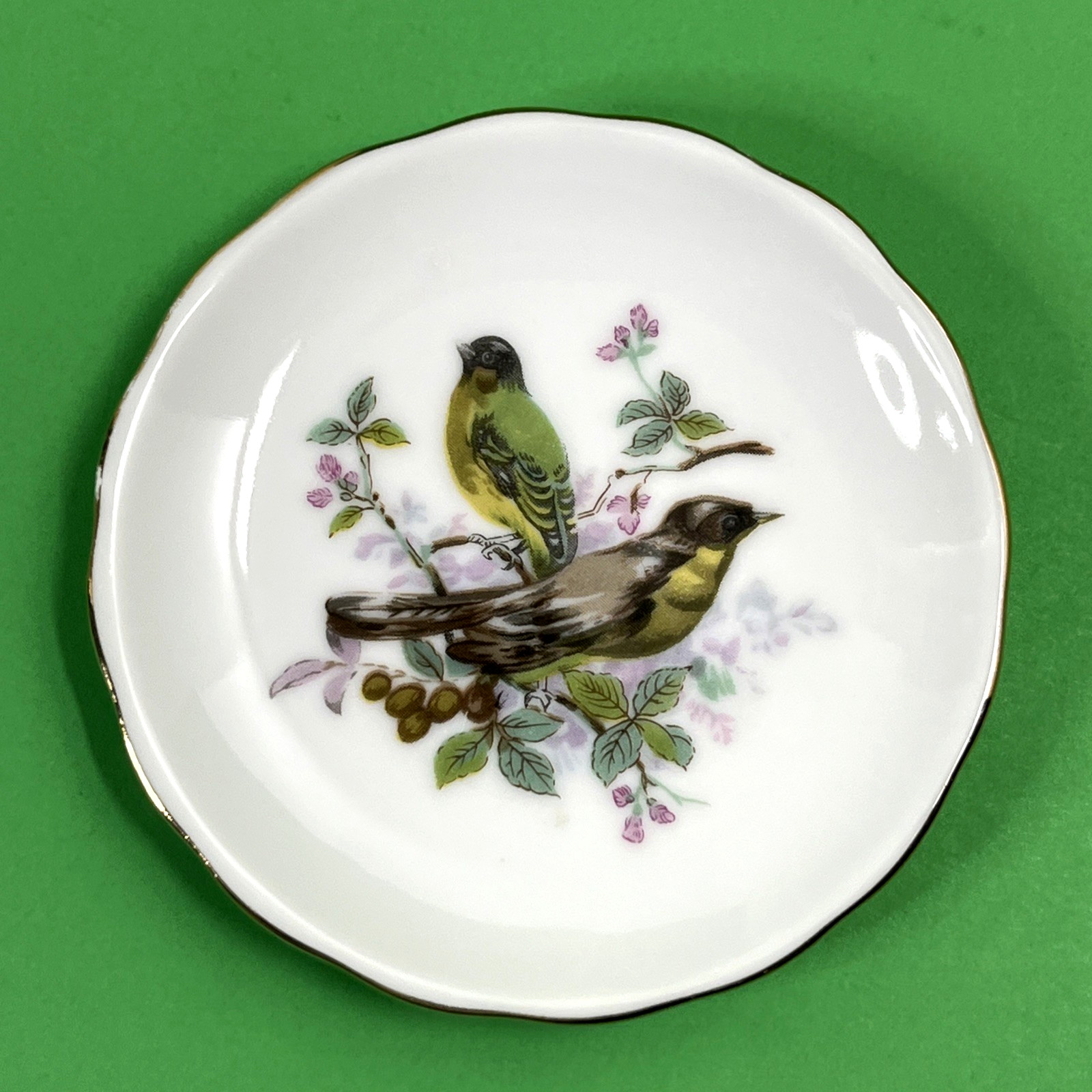 Birds Butter Plate Floral Background Gold Accent Rim Vintage Made in Japan